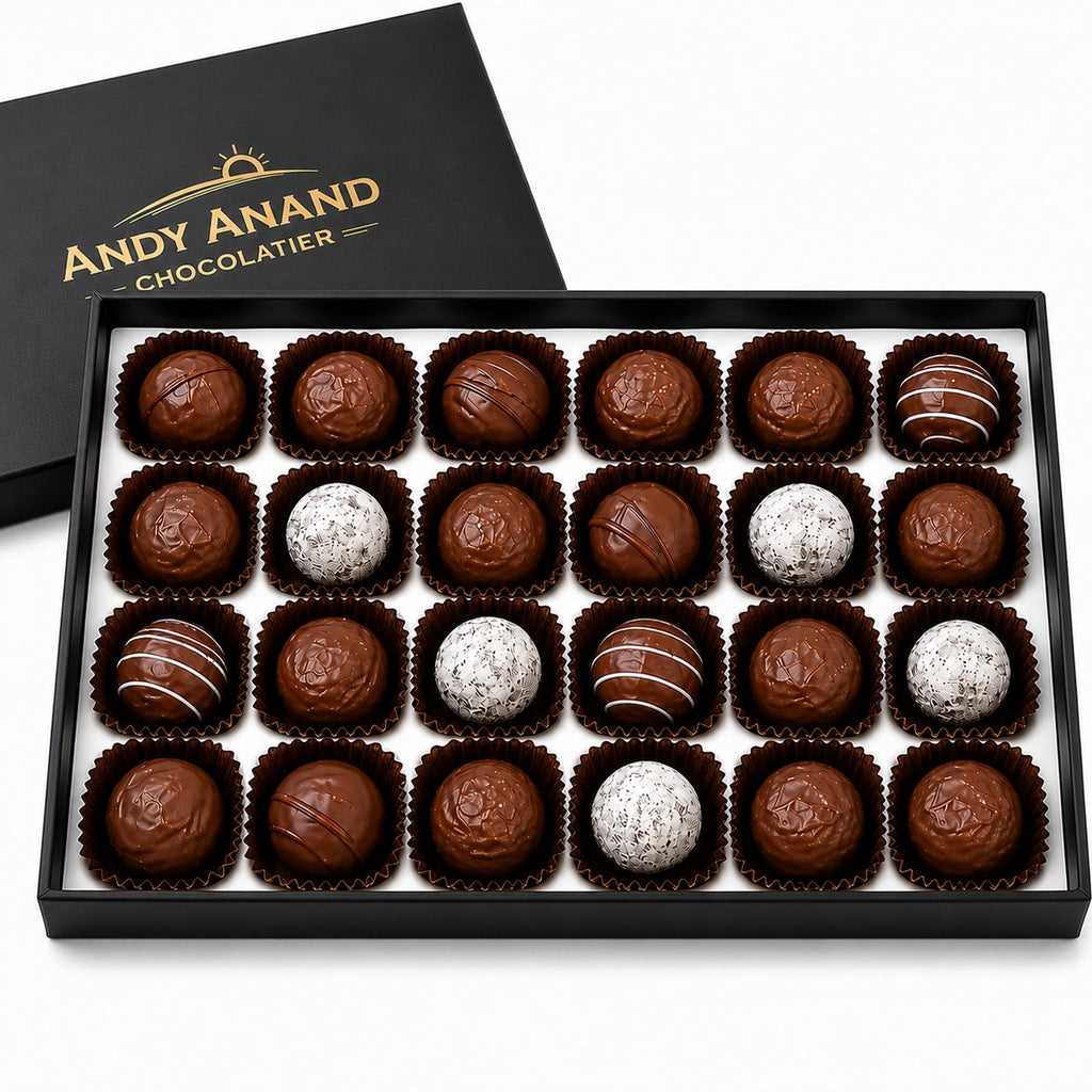 Andy Anand Champagne, Rum, Irish Cream & Kahlua Belgian Chocolate Truffles, 24 pc – Gift Boxed for Birthday, Christmas & Anniversary