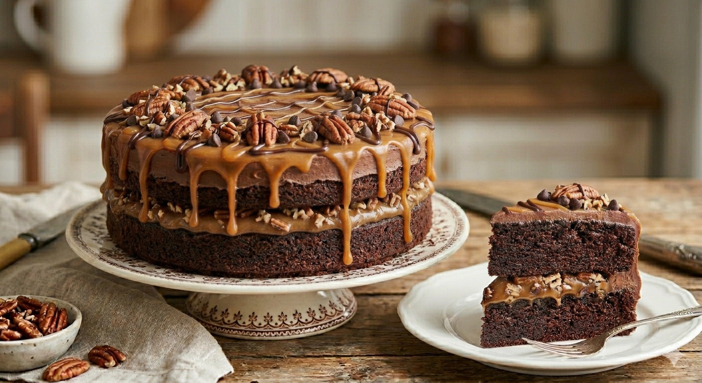 Andy Anand SUGAR-FREE TURTLE PECAN CAKE  RICH CHOCOLATE, DECADENT CARAMEL &amp; TOASTED PECANS, ZERO ADDED SUGAR, 2.8 LBS: Layers of moist dark chocolate cake, buttery caramel filling, and premium roasted pecans.