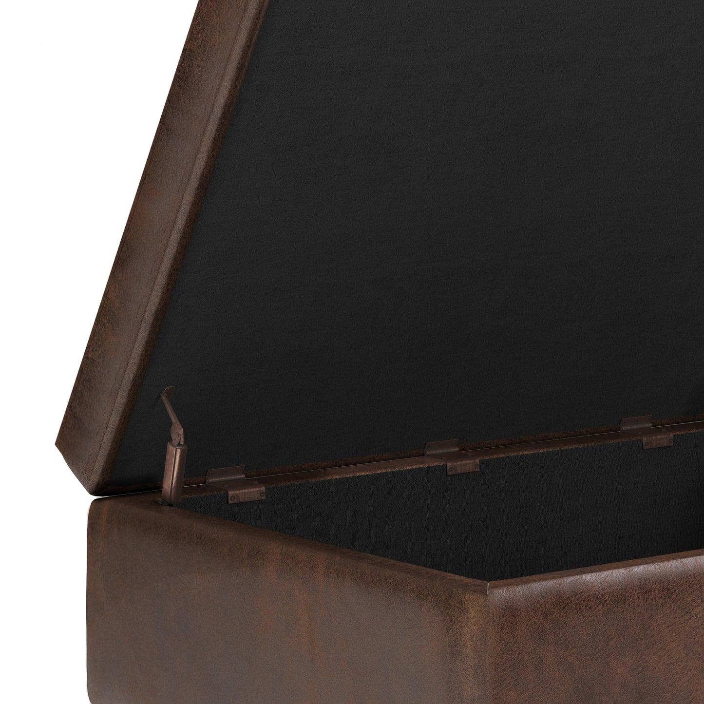 Shay 34 Inch Wide Mid-Century Small Coffee Table Storage Ottoman in Distressed Chestnut