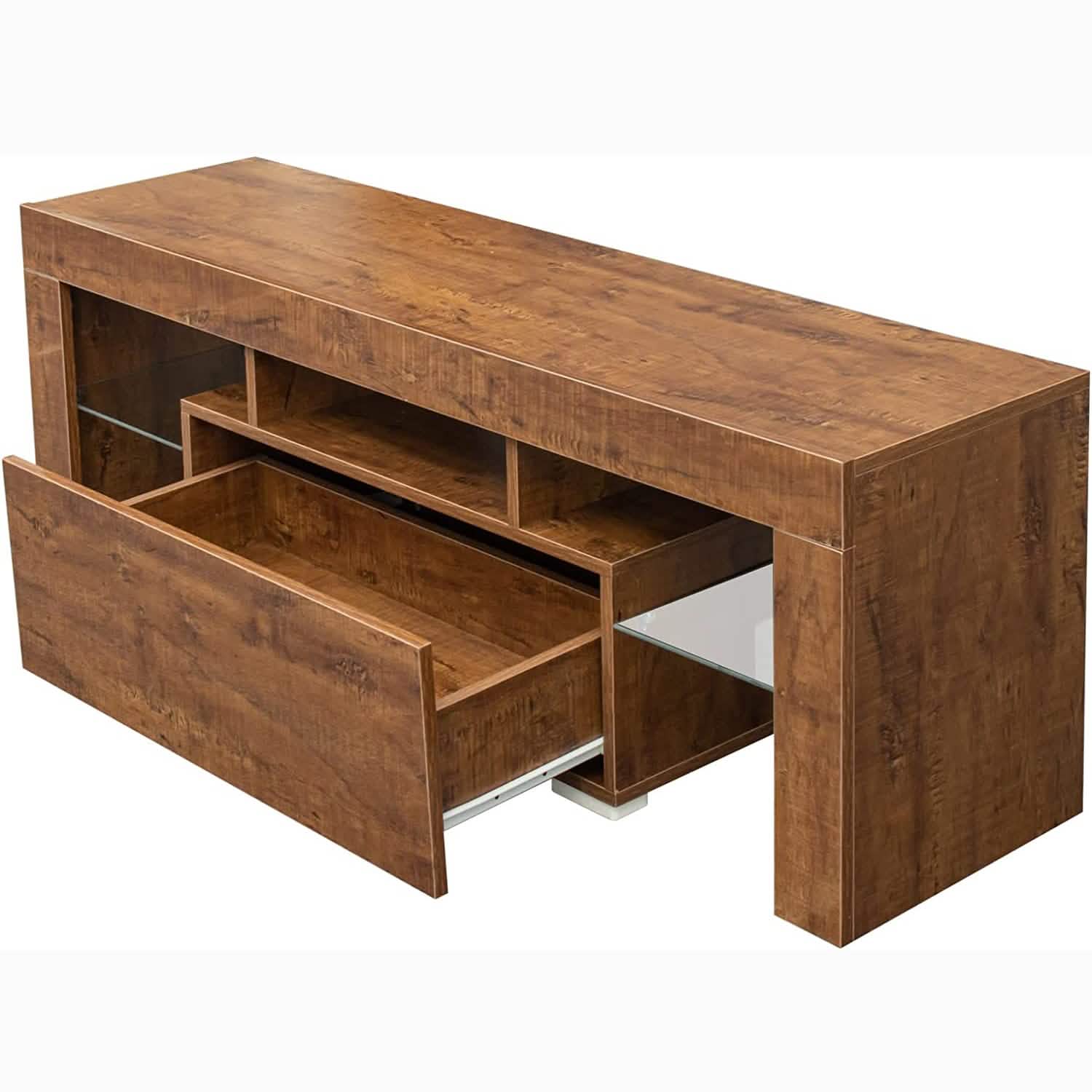 TV Stand with LED Lights Open Shelf Console Storage Table