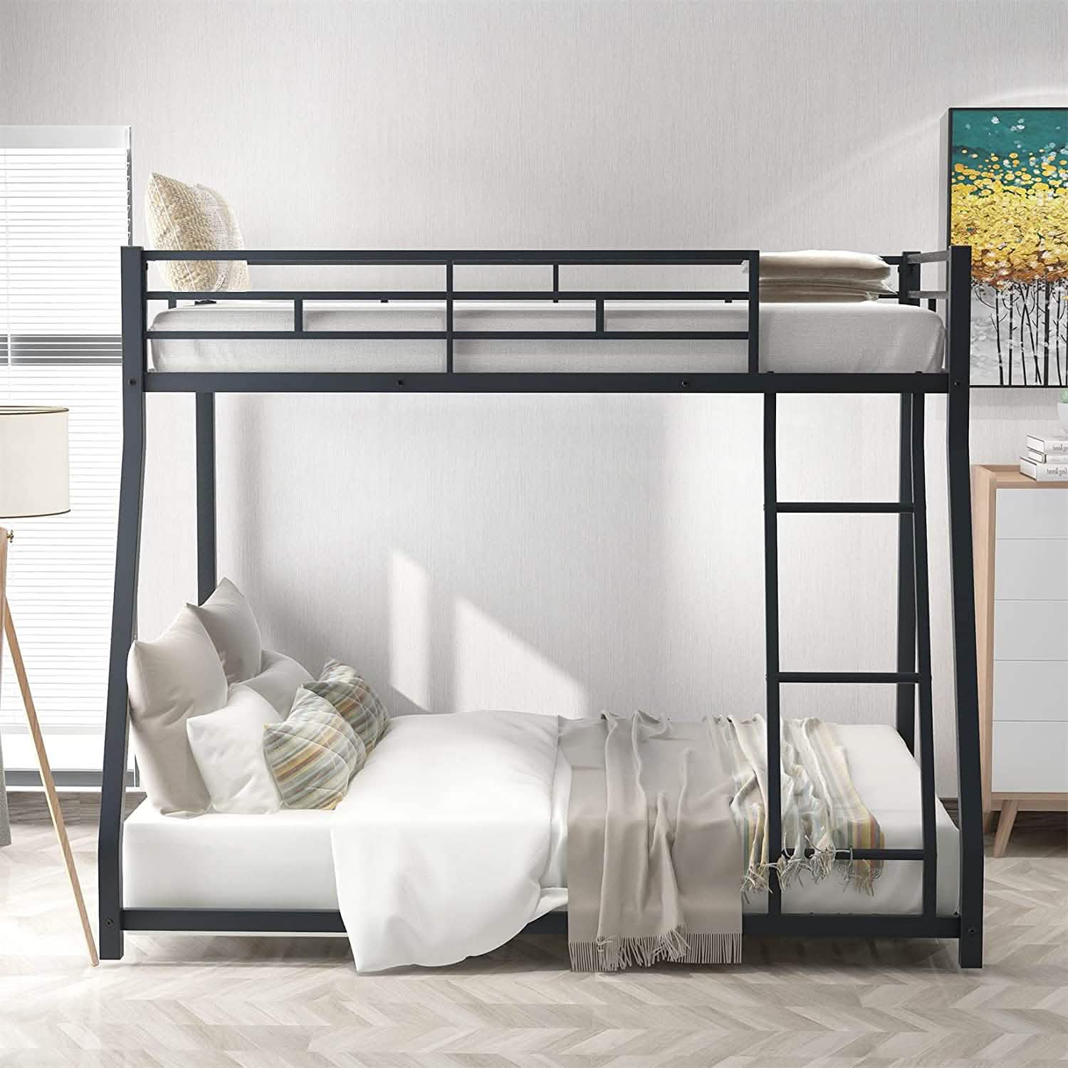 Twin Over Full Low Bunk Bed with Ladder