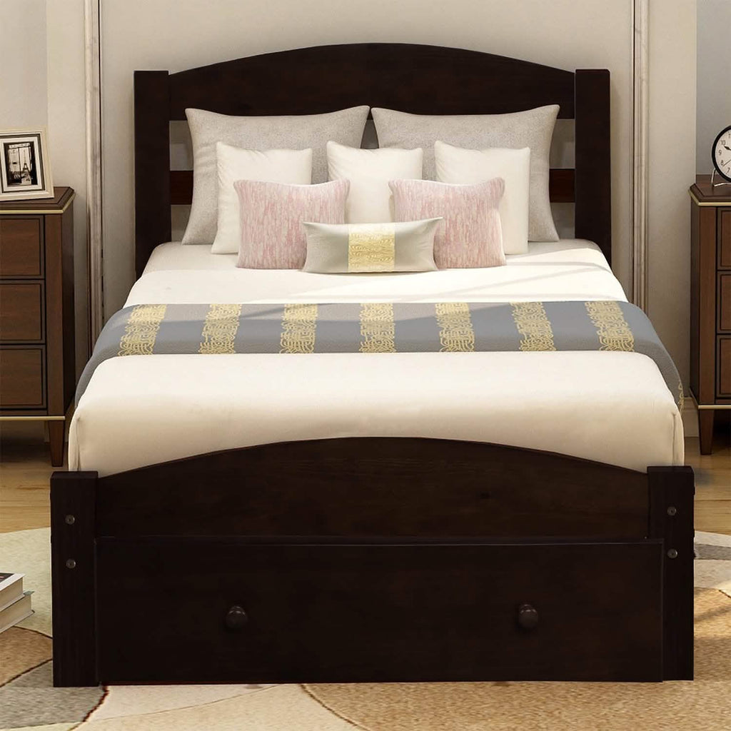 Twin Platform Bed Frame with Storage Drawer Headboard