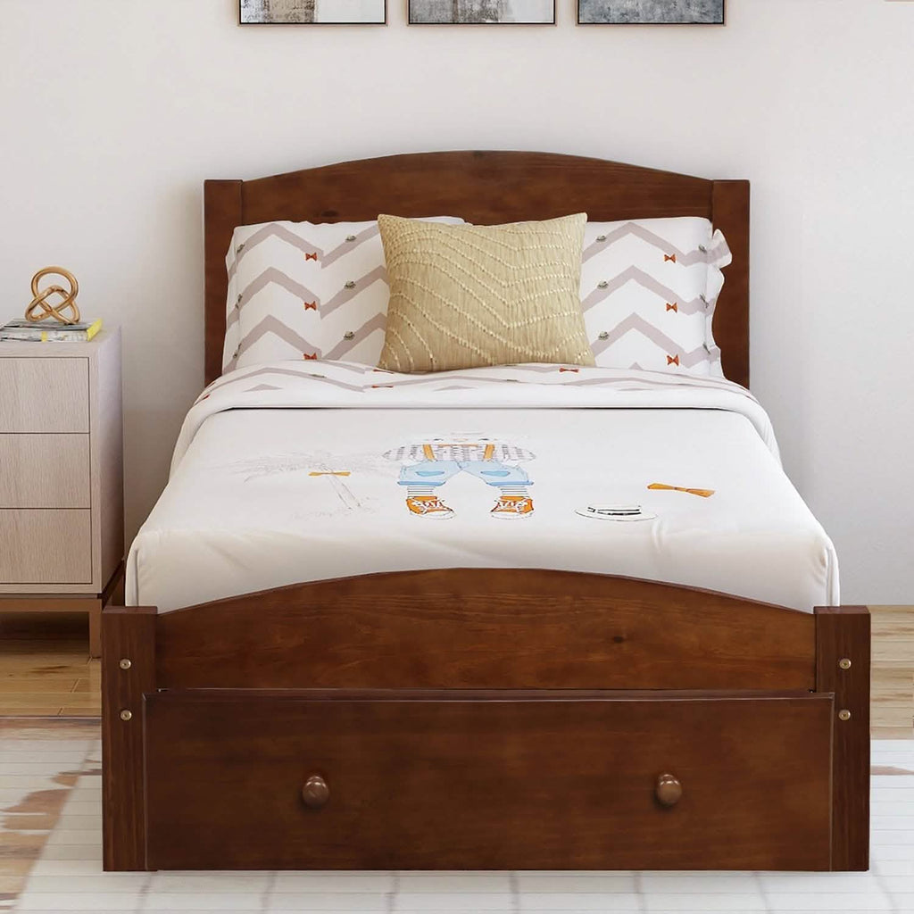 Twin Platform Bed Frame with Storage Drawer Headboard