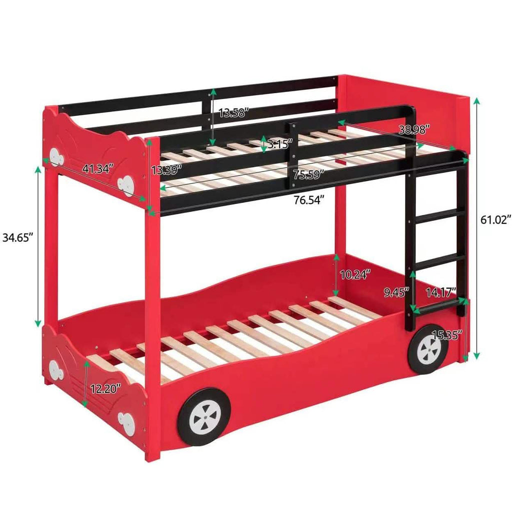 Lit superposé en forme de voiture pour enfants avec roues