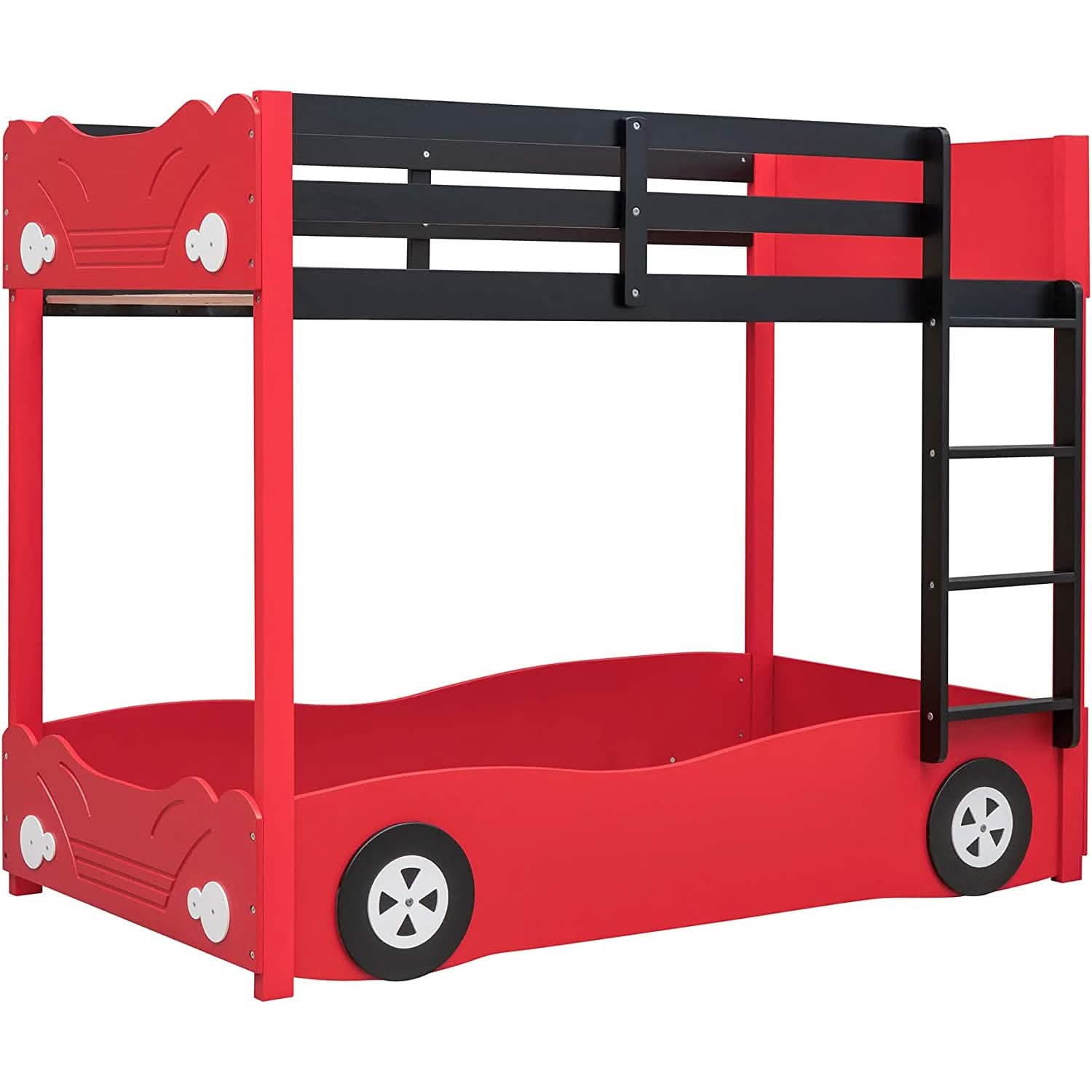 Lit superposé en forme de voiture pour enfants avec roues