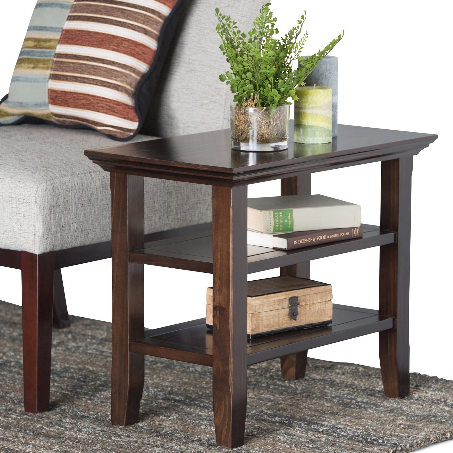 Acadian Solid Wood Narrow Side Table in Brunette