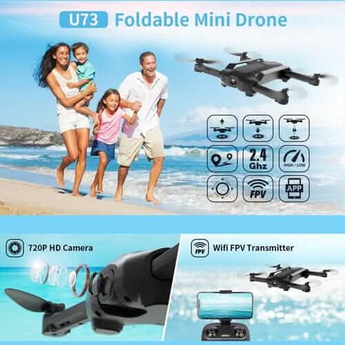 Drone quadrirotor RC pliable UDIRC FPV WiFi avec caméra HD 720P et 2 batteries U73