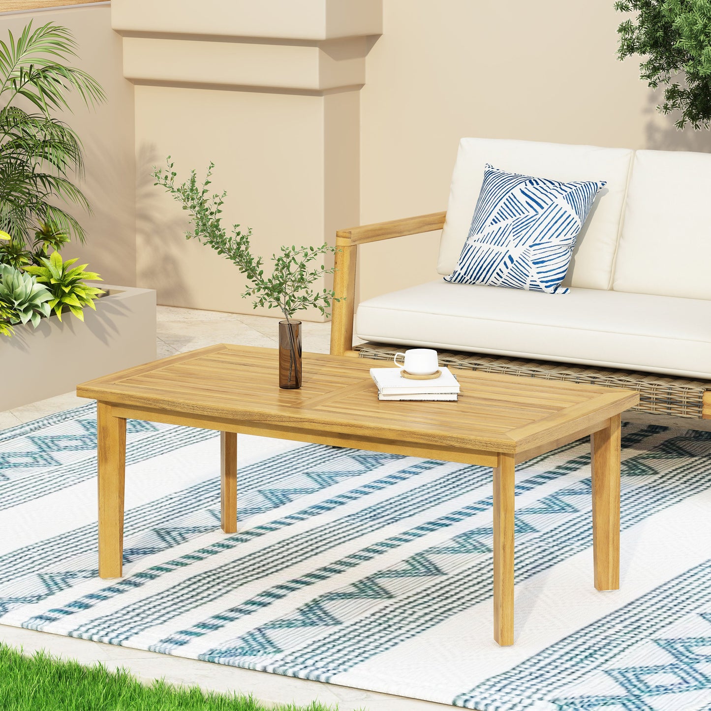 Outdoor Acacia Wood Rectangular Patio Coffee Table