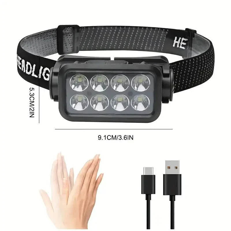 Lampe frontale rechargeable ultra-lumineuse avec 6 modes DEL