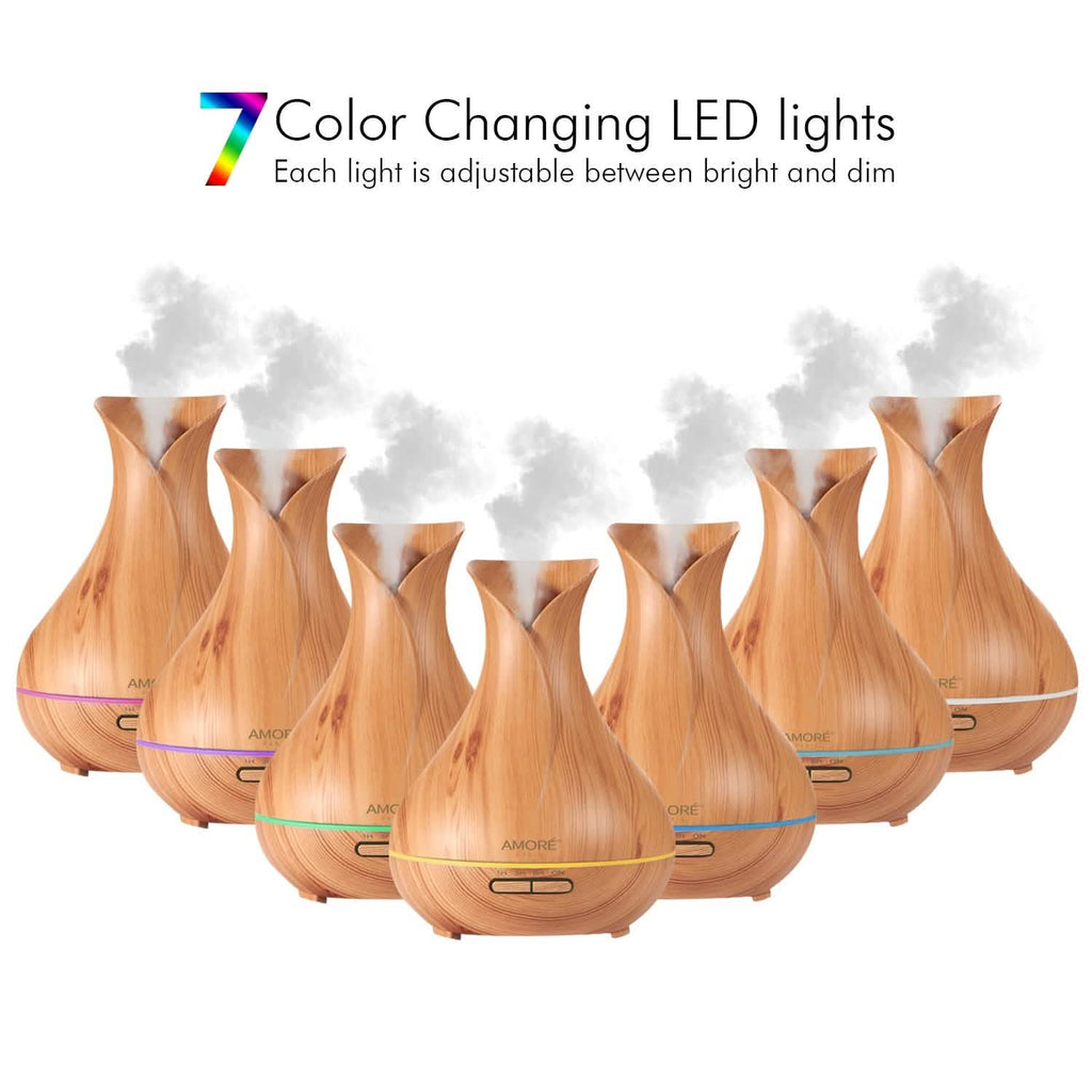 Humidificateur d'air ultrasonique aspect bois avec 7 lumières LED changeantes de couleur