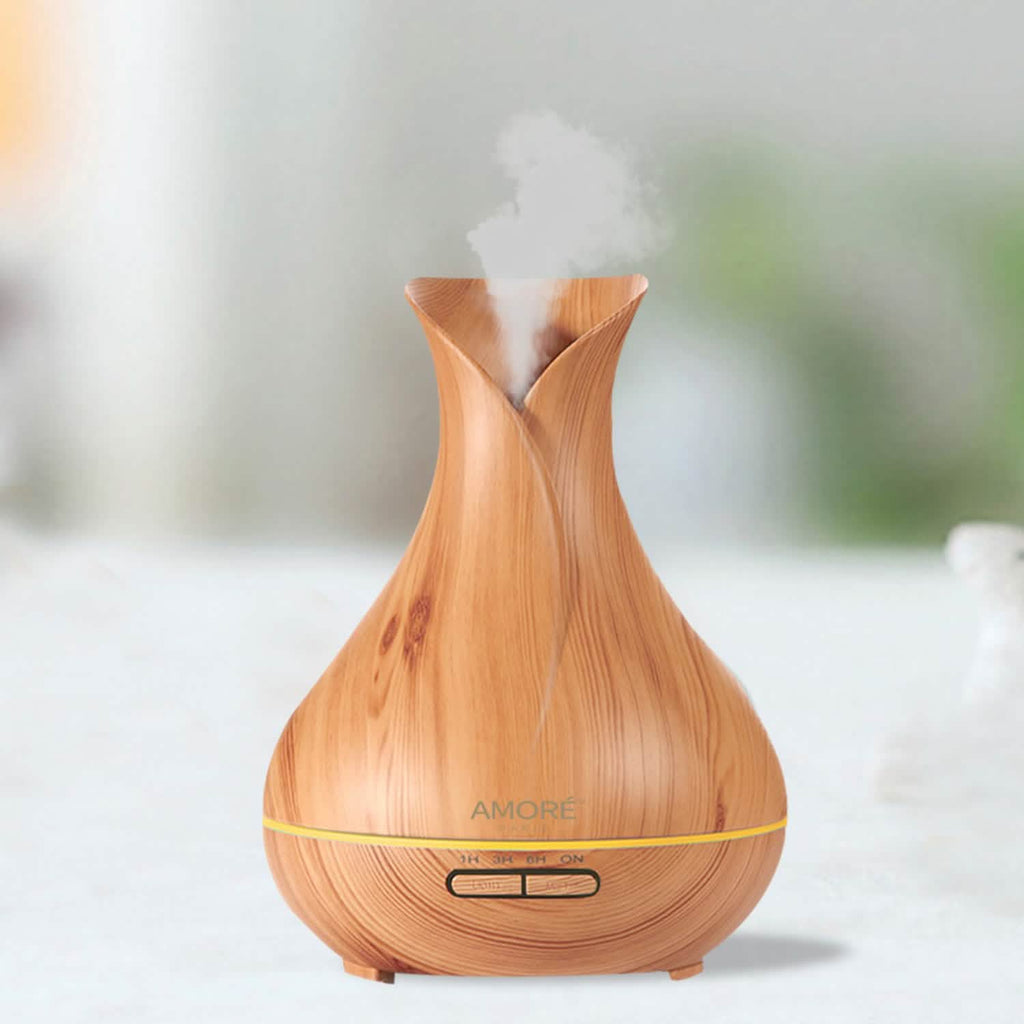 Humidificateur d'air ultrasonique aspect bois avec 7 lumières LED changeantes de couleur