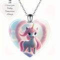 Unicorn Heart-Shaped Crystal Pendant Necklace