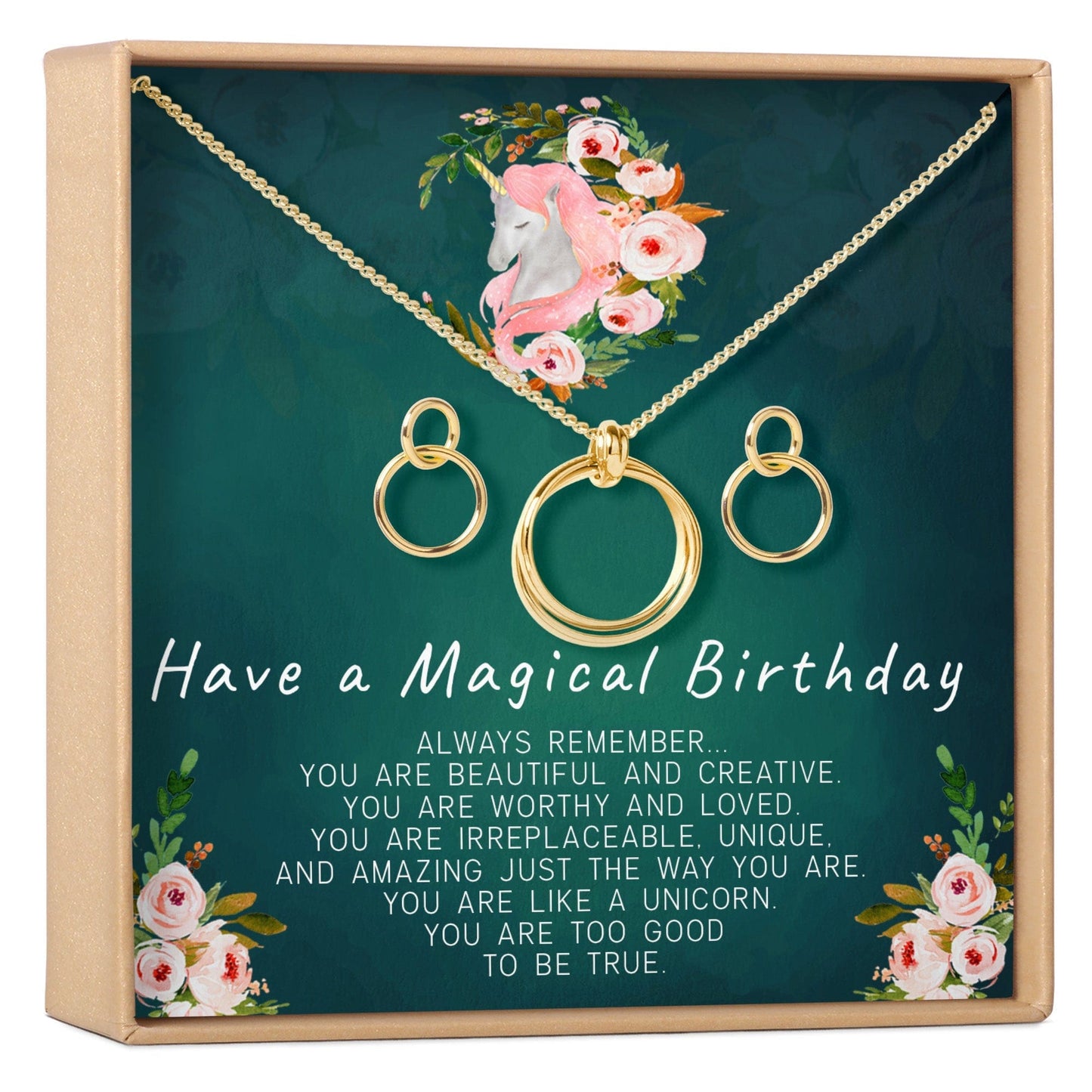 Unicorn Linked Circles Earring and Necklace Jewelry Set