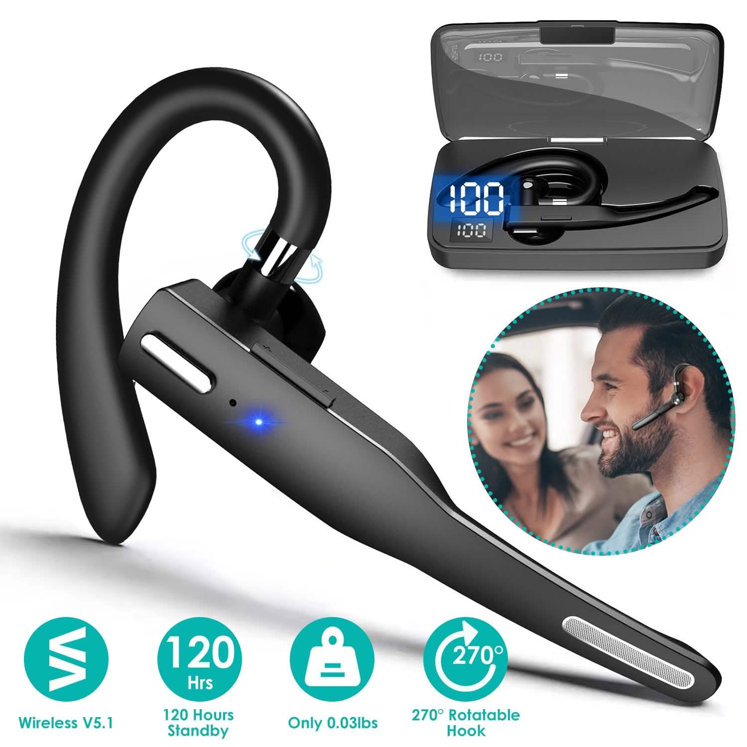 Unilateral Wireless V5.1 Business Earpiece with Charging Case