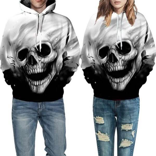 Sweats à capuche unisexe avec crânes imprimés en 3D
