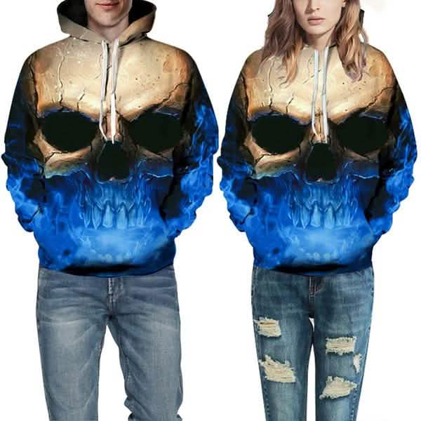Sweats à capuche unisexe avec crânes imprimés en 3D