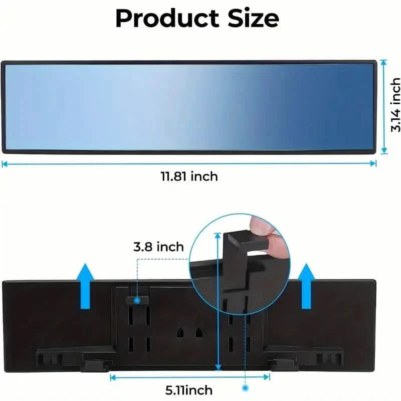 Universal 11.81 Inch Panoramic Convex Rearview Interior Clip-on Wide Angle Mirror