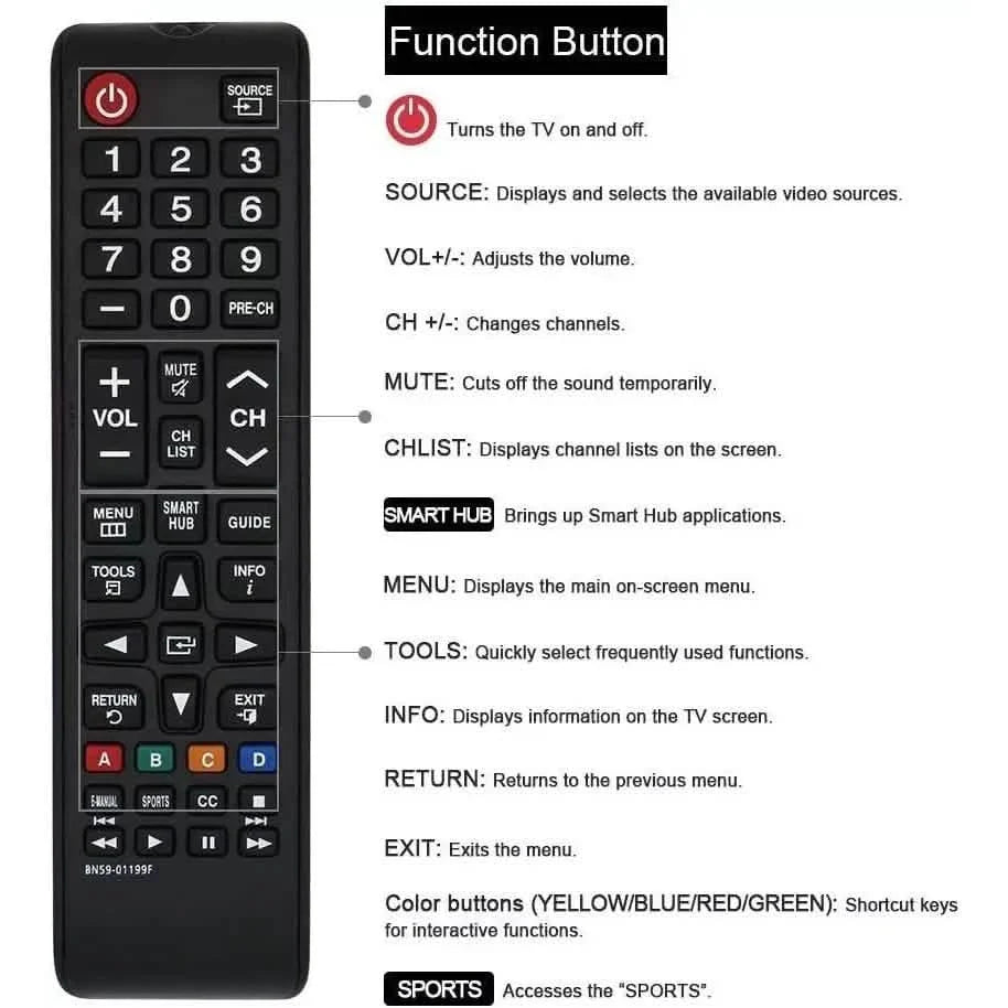 Universal Remote Control for All Samsung LCD LED HDTV Smart TVs BN59-01199F