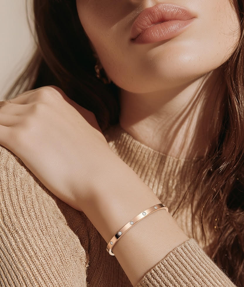 BG308RG B.Tiff 8-Stone Matte Rose Gold Plated Bangle Bracelet