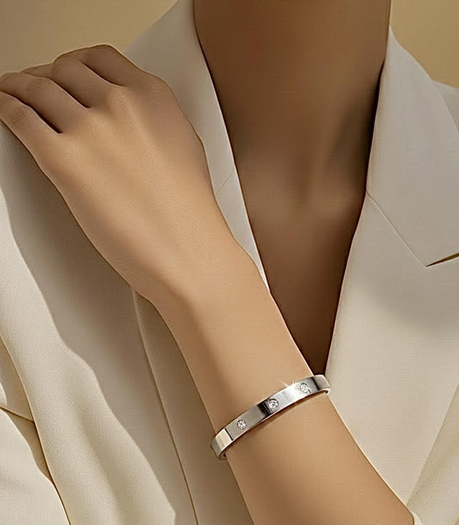 BG808WP B.Tiff 8-Stone High Polish Bold Bangle Bracelet