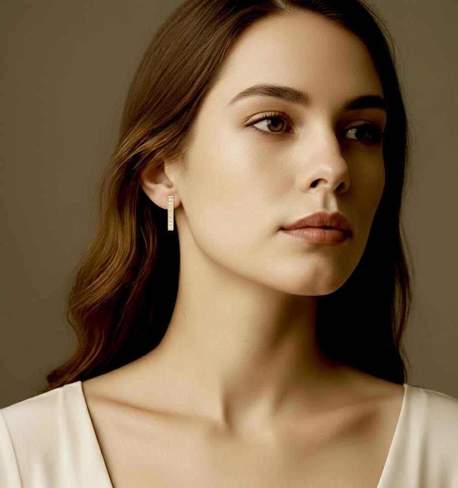 ER107G B.Tiff Gold 9-Stone Short Bar Earrings