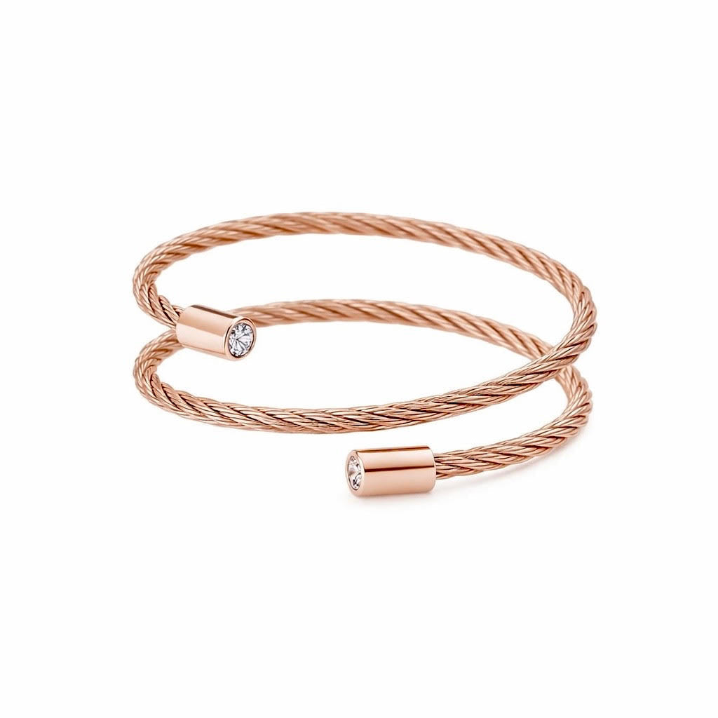 BG003RG B.Tiff Double Wrapped Cable Rose Gold Bangle Bracelet