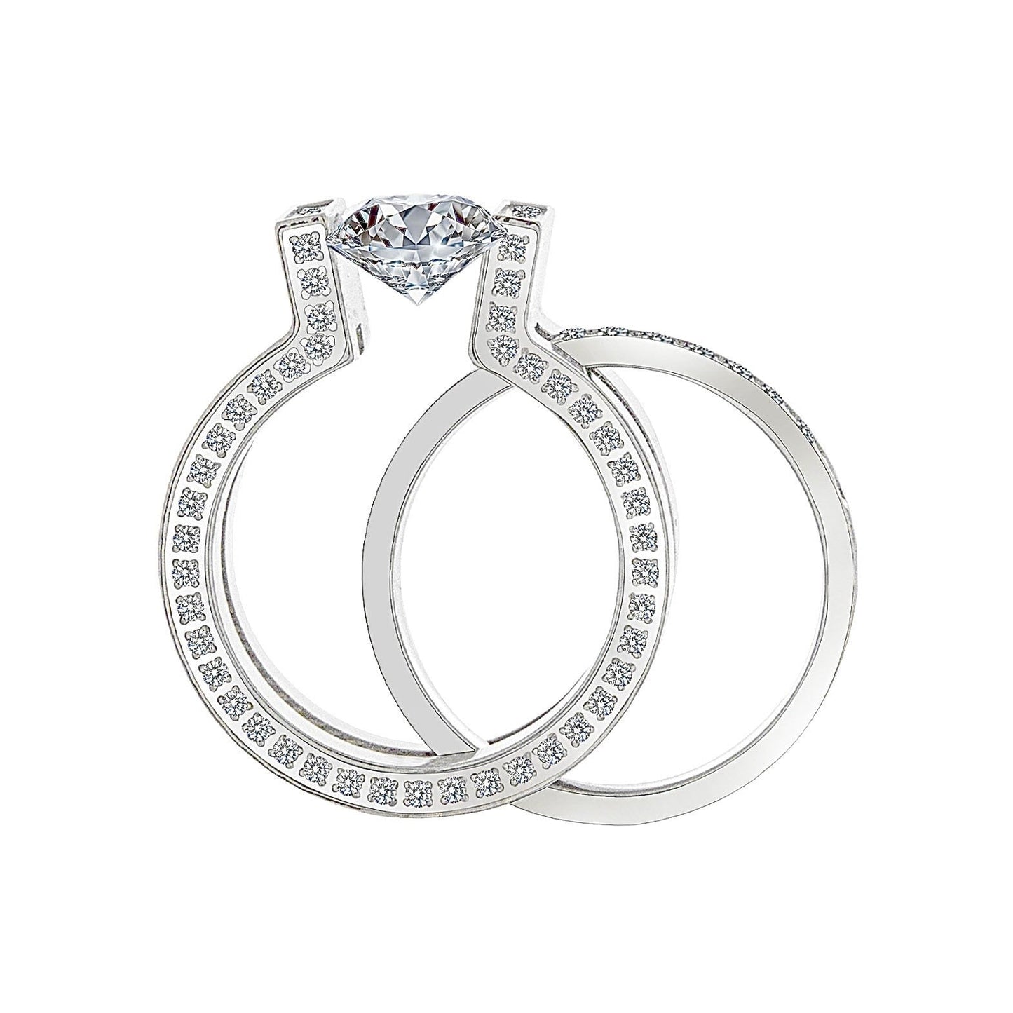 RG108W-111W B.Tiff 2ct Round Solitaire Interlocking Engagement Ring & Eternity Band Set
