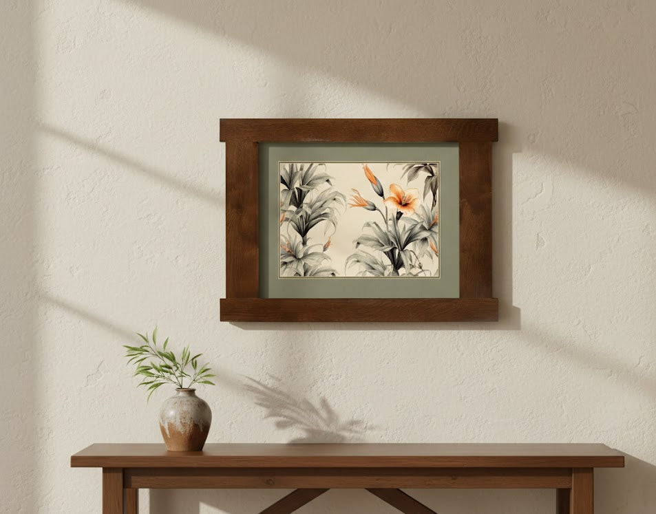 Arts & Crafts Mission Oak Framed Art with Tropical Bloom Walnut finish