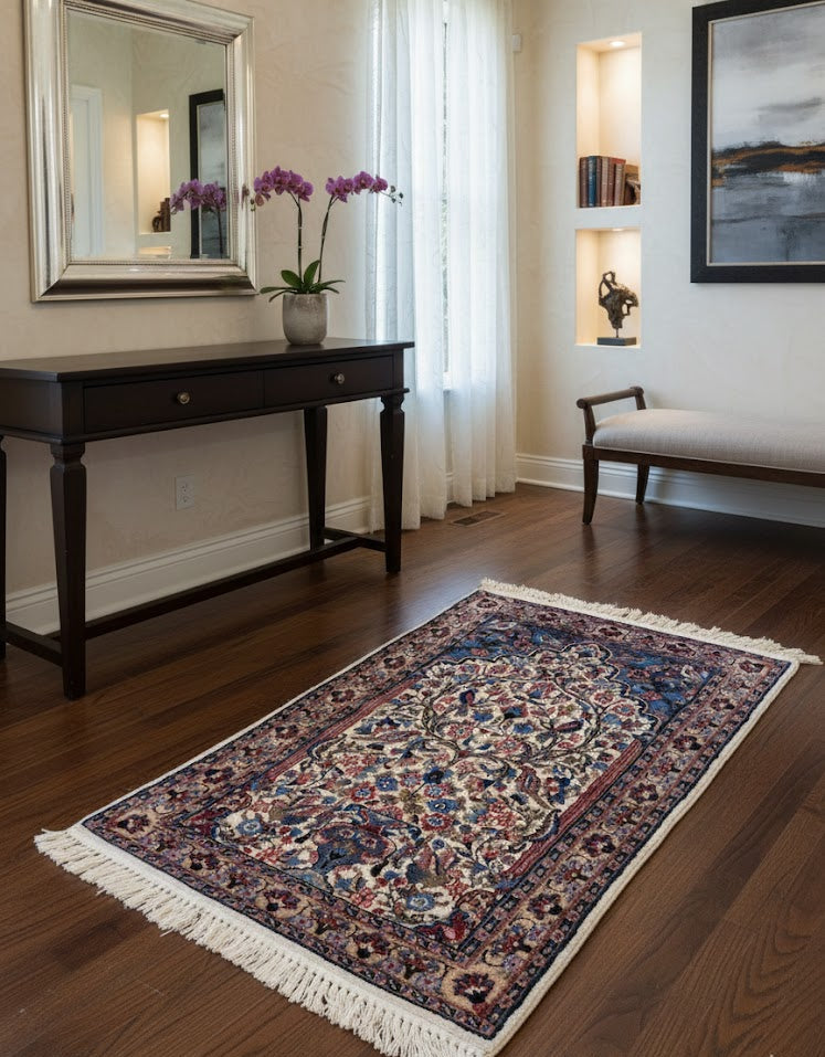 Hand-Knotted Pakistan Kashmiri Silk Wool Blend Rug, size 2' 7" x 4" (E)