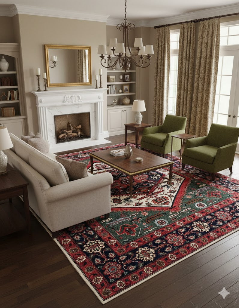 Hand-Knotted Heriz Vegetable-Dyed Wool Rug, 9' 1" x 12' 2"