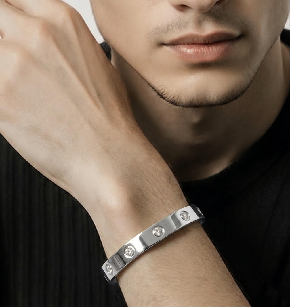 BG808WP B.Tiff 8-Stone High Polish Bold Bangle Bracelet