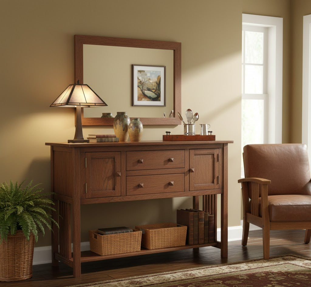 Mission Solid Oak Buffet / Console Table - Walnut - 52"