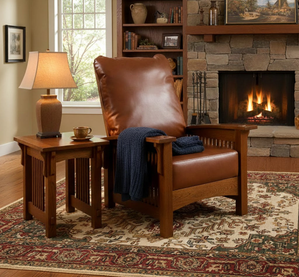 Craftsman-Mission Leather-Oak Morris Arm Chair-Russet Brown-RB-2