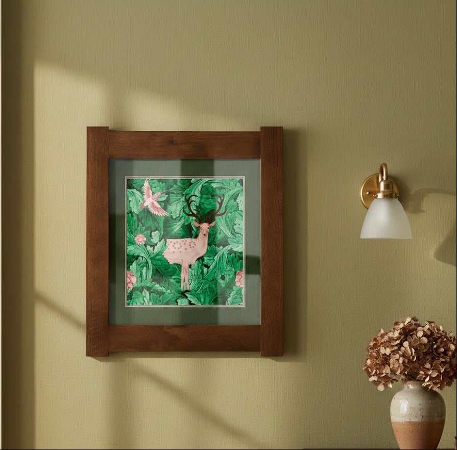 Arts & Crafts Mission oak Framed Art in Rich Botanical illustration