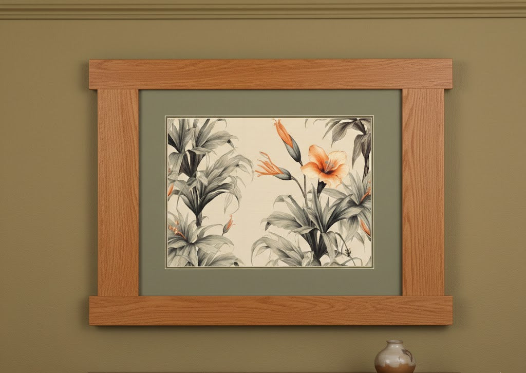Arts & Crafts Mission Oak Framed Art with Tropical Bloom Michael's Cherry