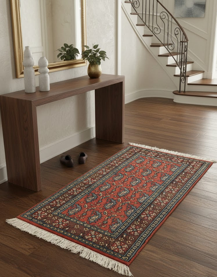 Hand-Knotted Pakistani Wool Rug, Tribal/Floral Design, size 2' 7" x 4' 5"