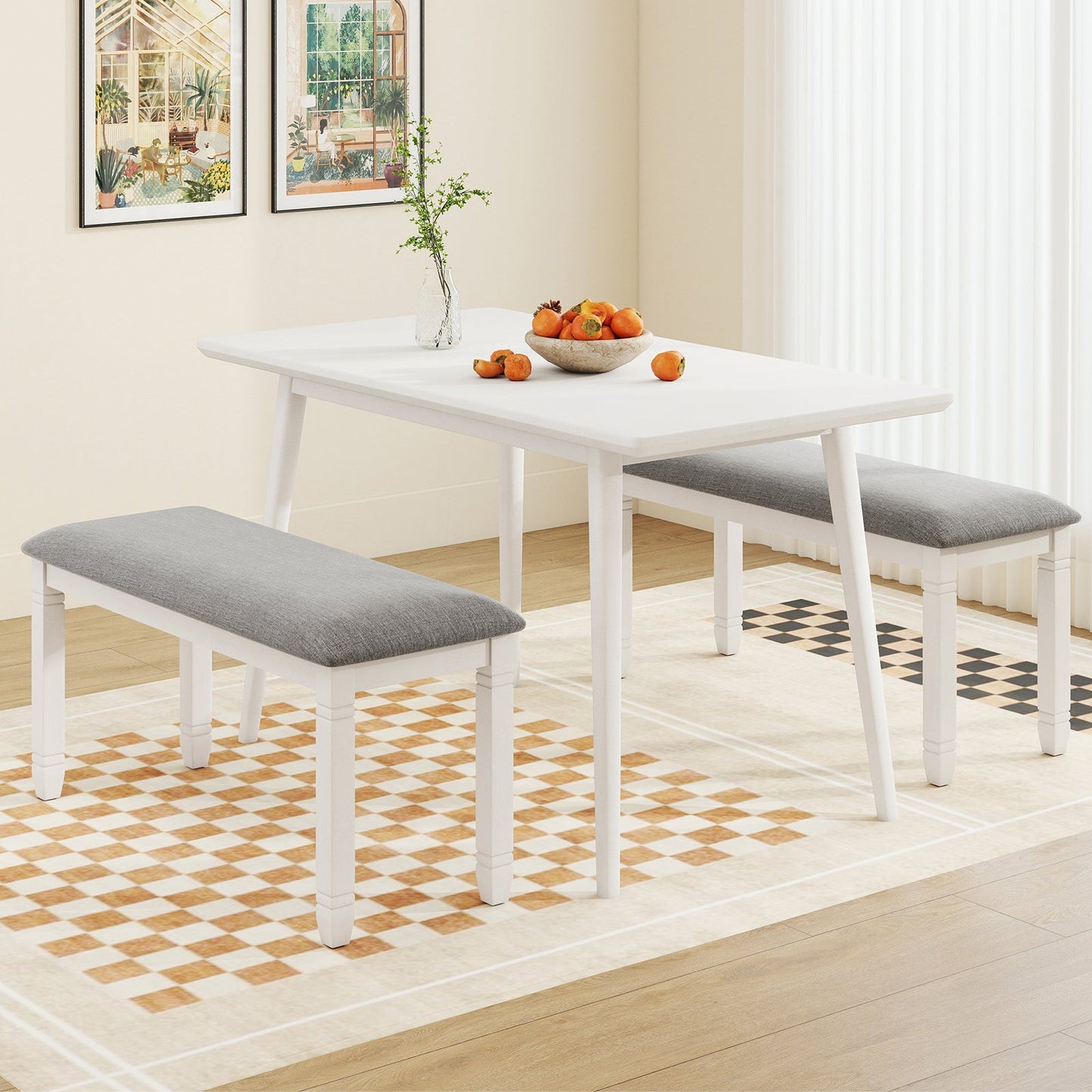 Upholstered Bedroom Bench with Padded Seat and Solid Wood Legs-Gray
