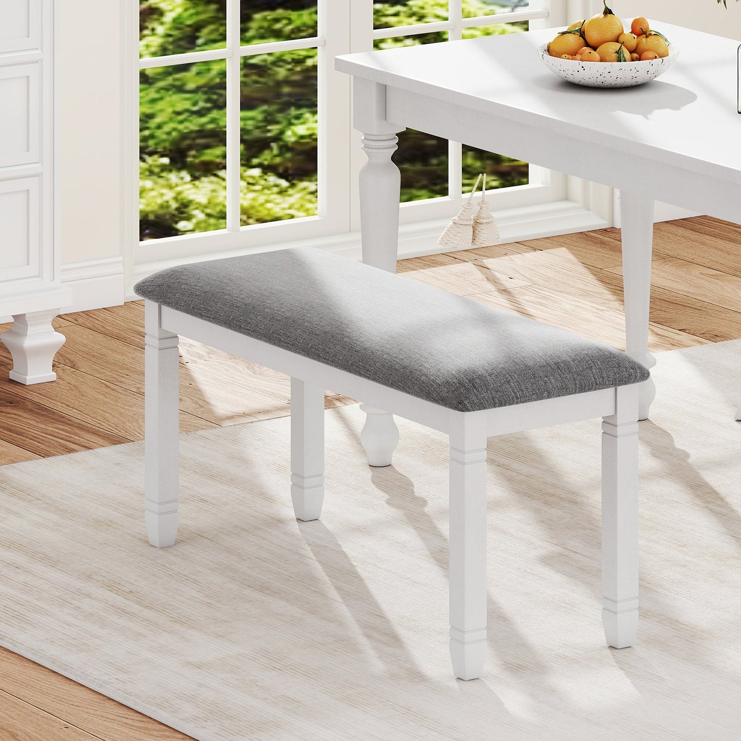 Upholstered Bedroom Bench with Padded Seat and Solid Wood Legs-Gray
