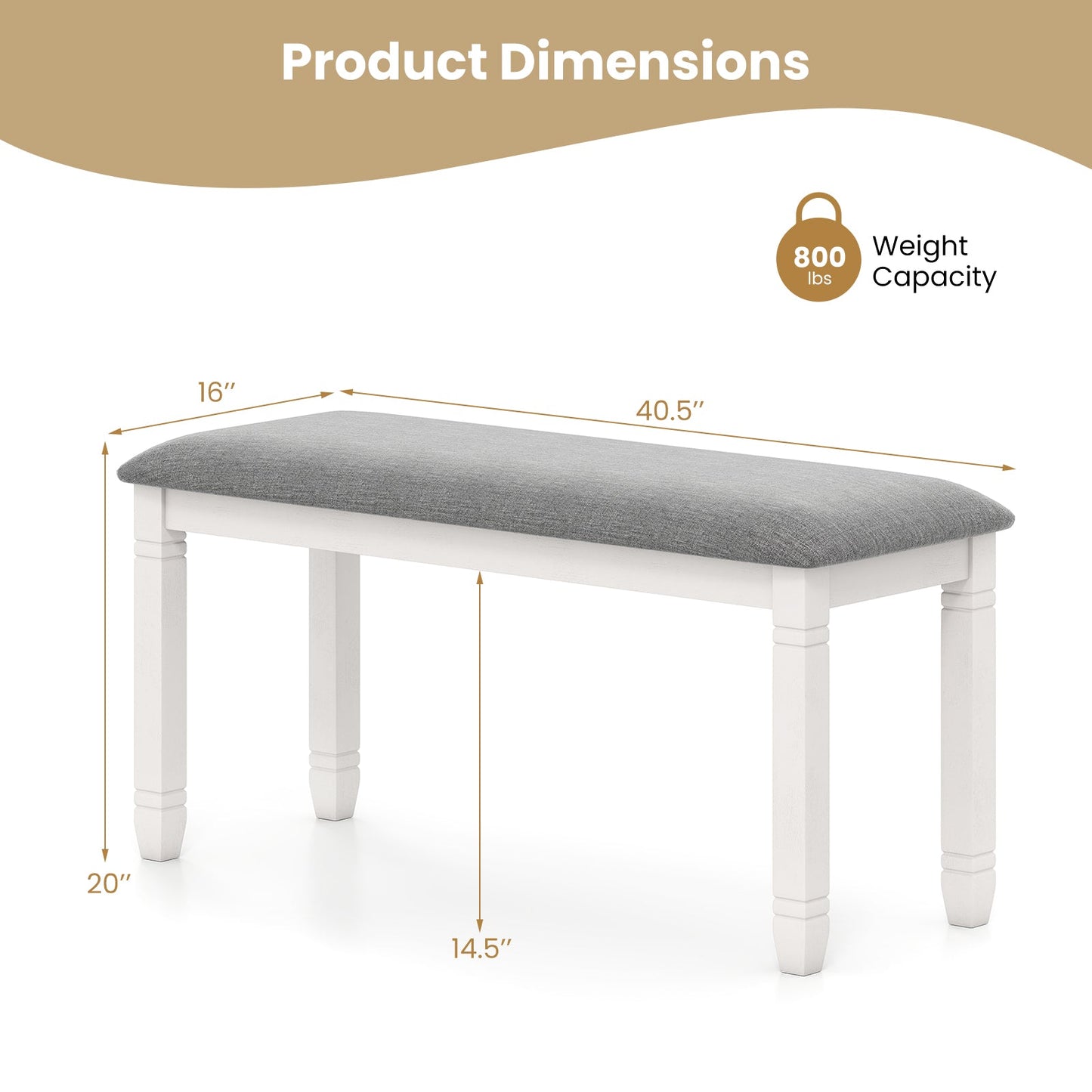 Upholstered Bedroom Bench with Padded Seat and Solid Wood Legs-Gray