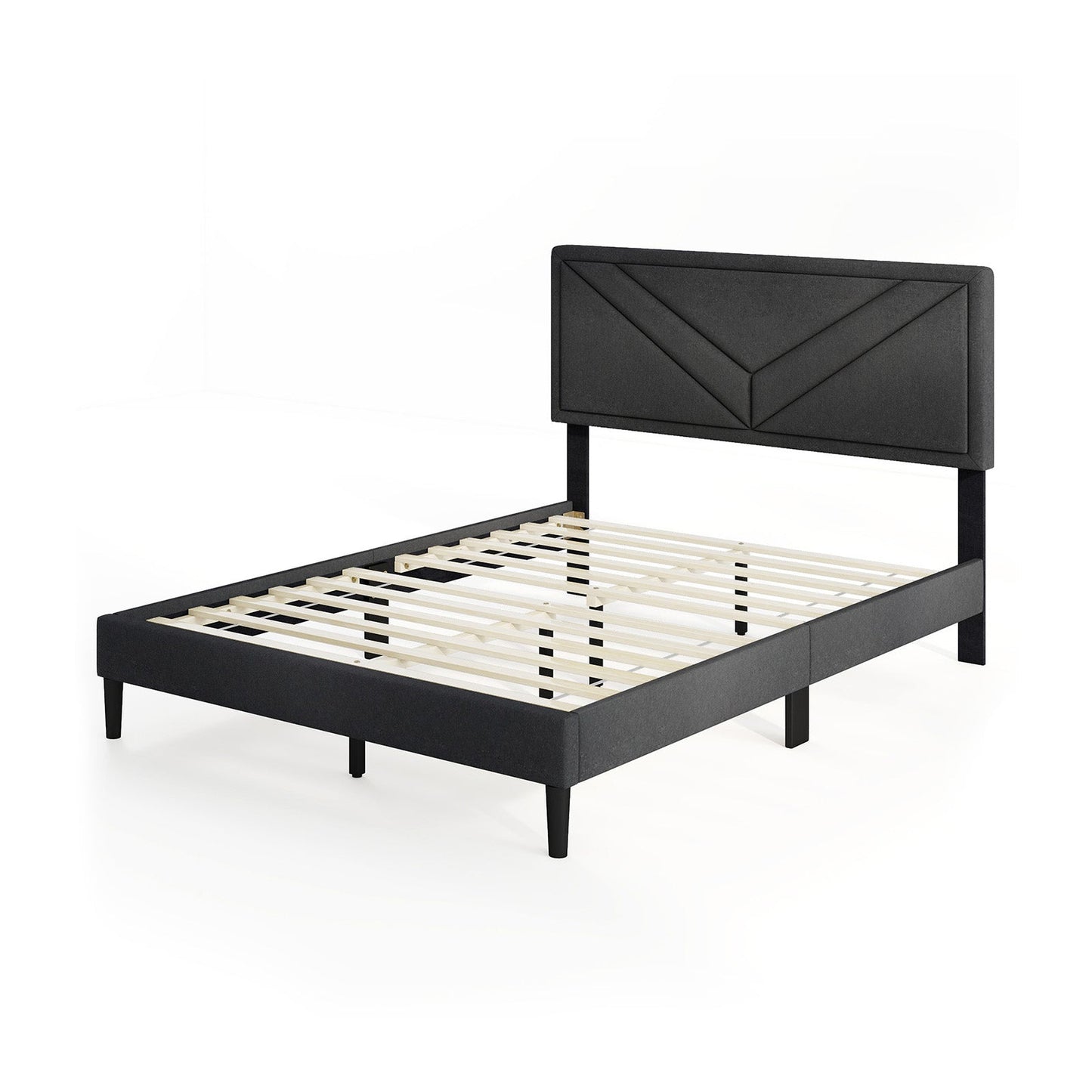 Upholstered Platform Bed with Tufted Headboard and Wooden Slats