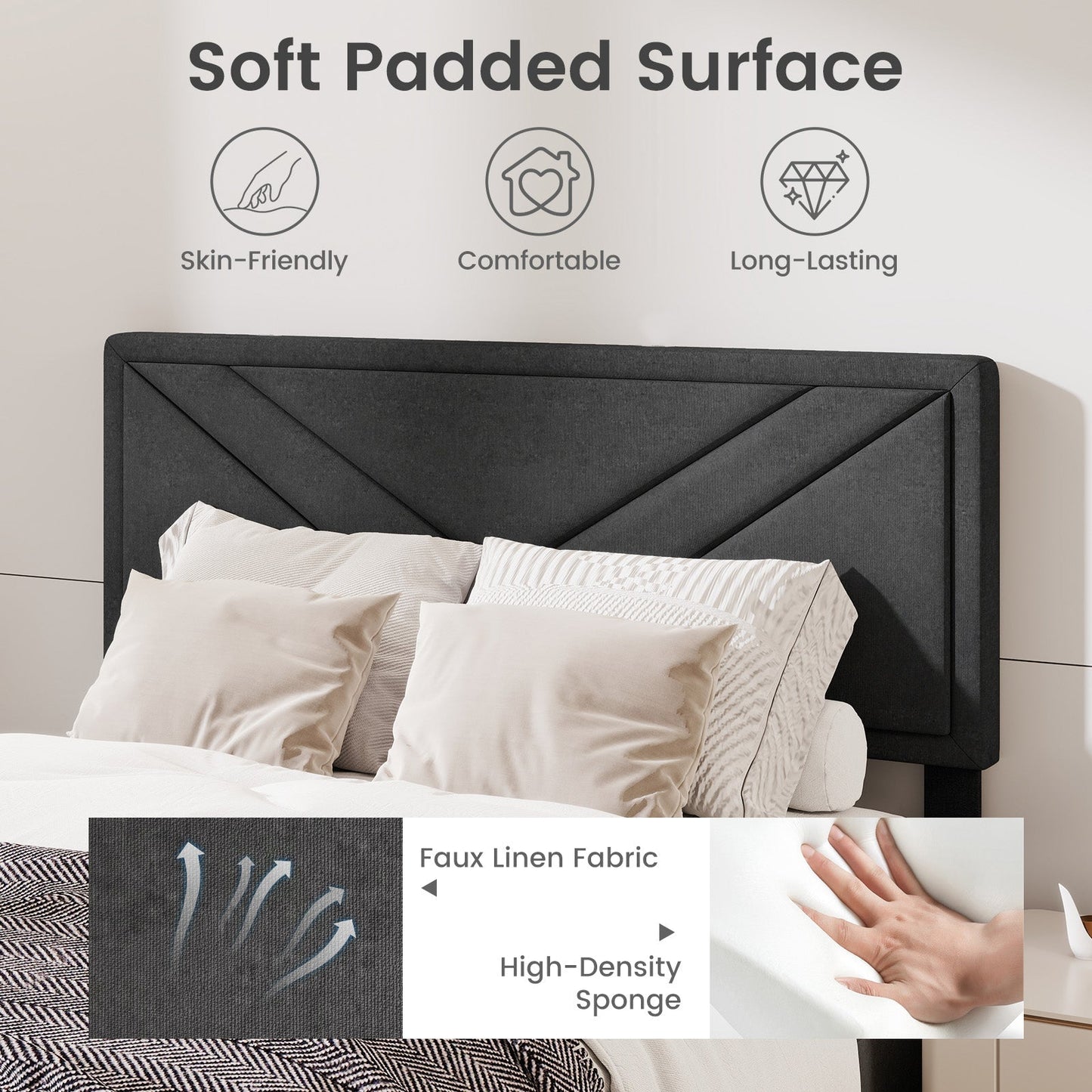 Upholstered Platform Bed with Tufted Headboard and Wooden Slats