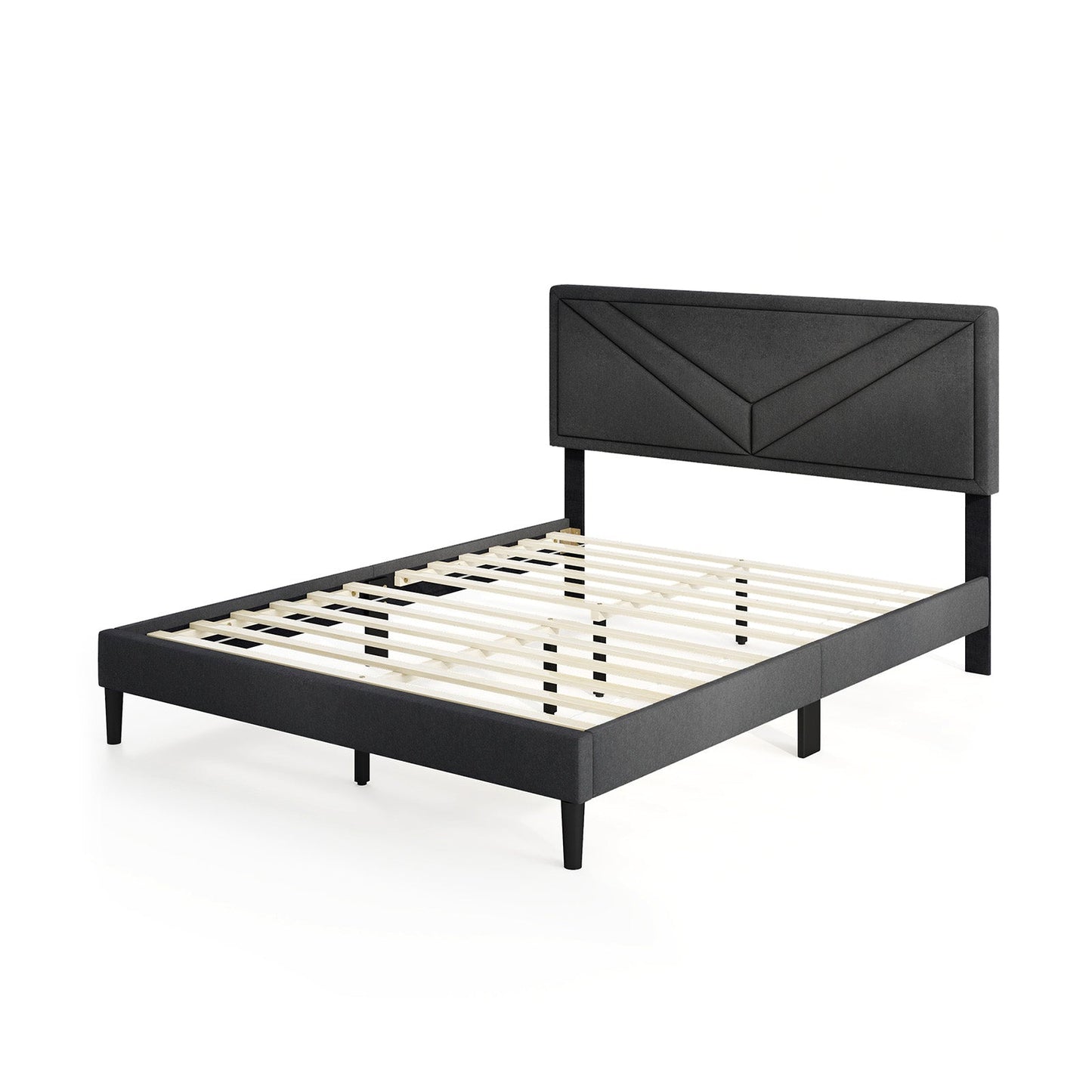 Upholstered Platform Bed with Tufted Headboard and Wooden Slats