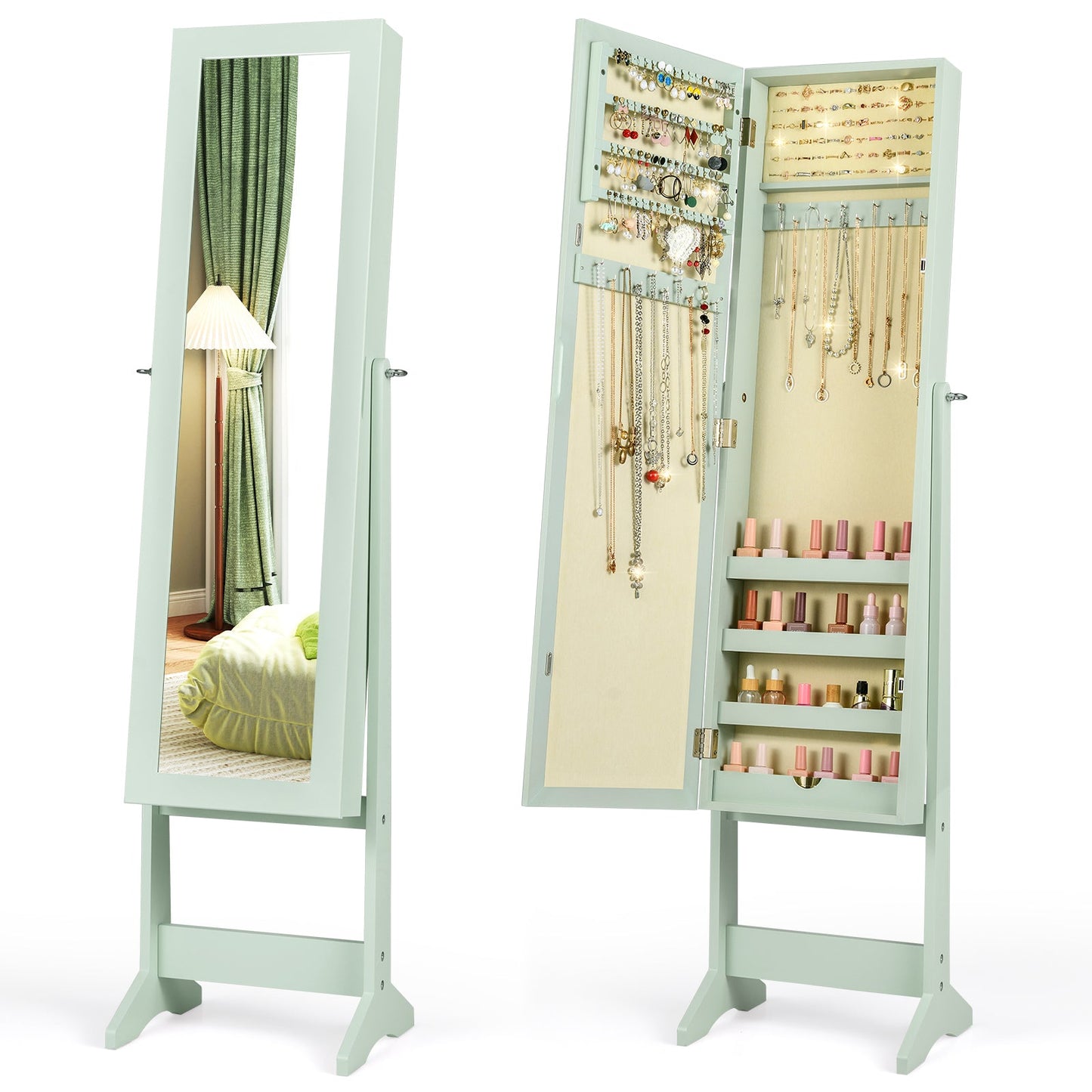 Mirrored Standing Jewelry Cabinet Storage Box