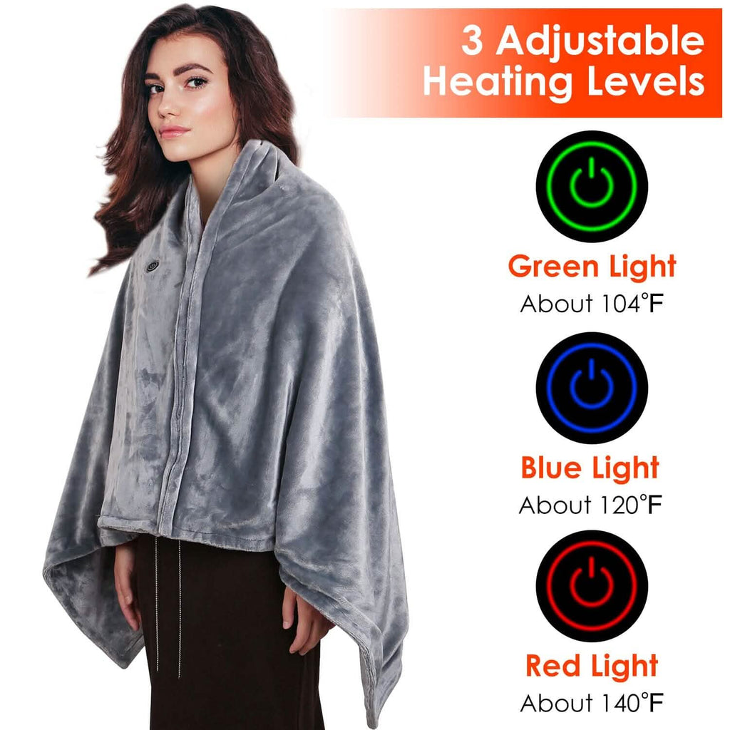 USB Heated Blanket Poncho Shawl Wrap Throw with Zipper Washable