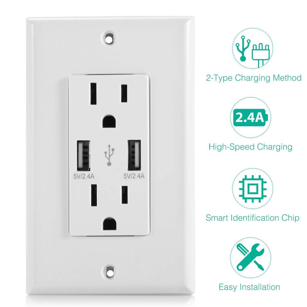 USB Wall Outlet Dual 2.4A USB Wall Charger