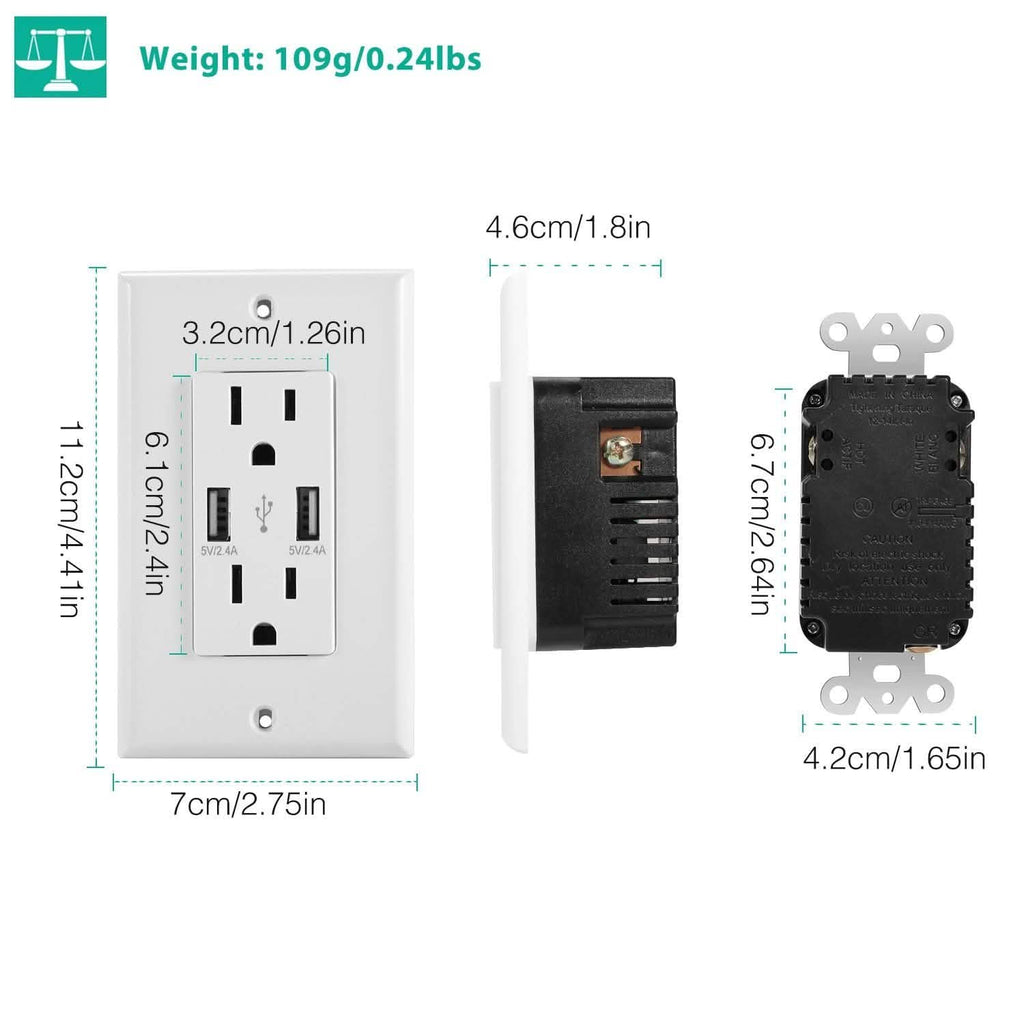 USB Wall Outlet Dual 2.4A USB Wall Charger