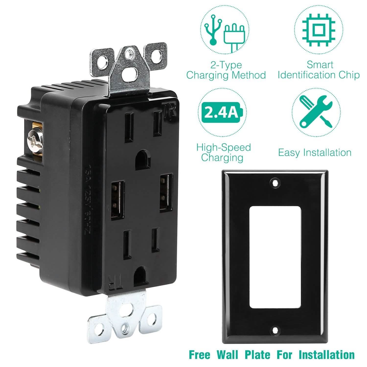 USB Wall Outlet Dual 2.4A USB Wall Charger