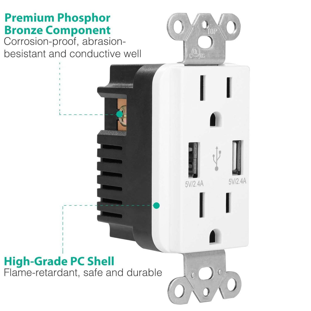 USB Wall Outlet Dual 2.4A USB Wall Charger