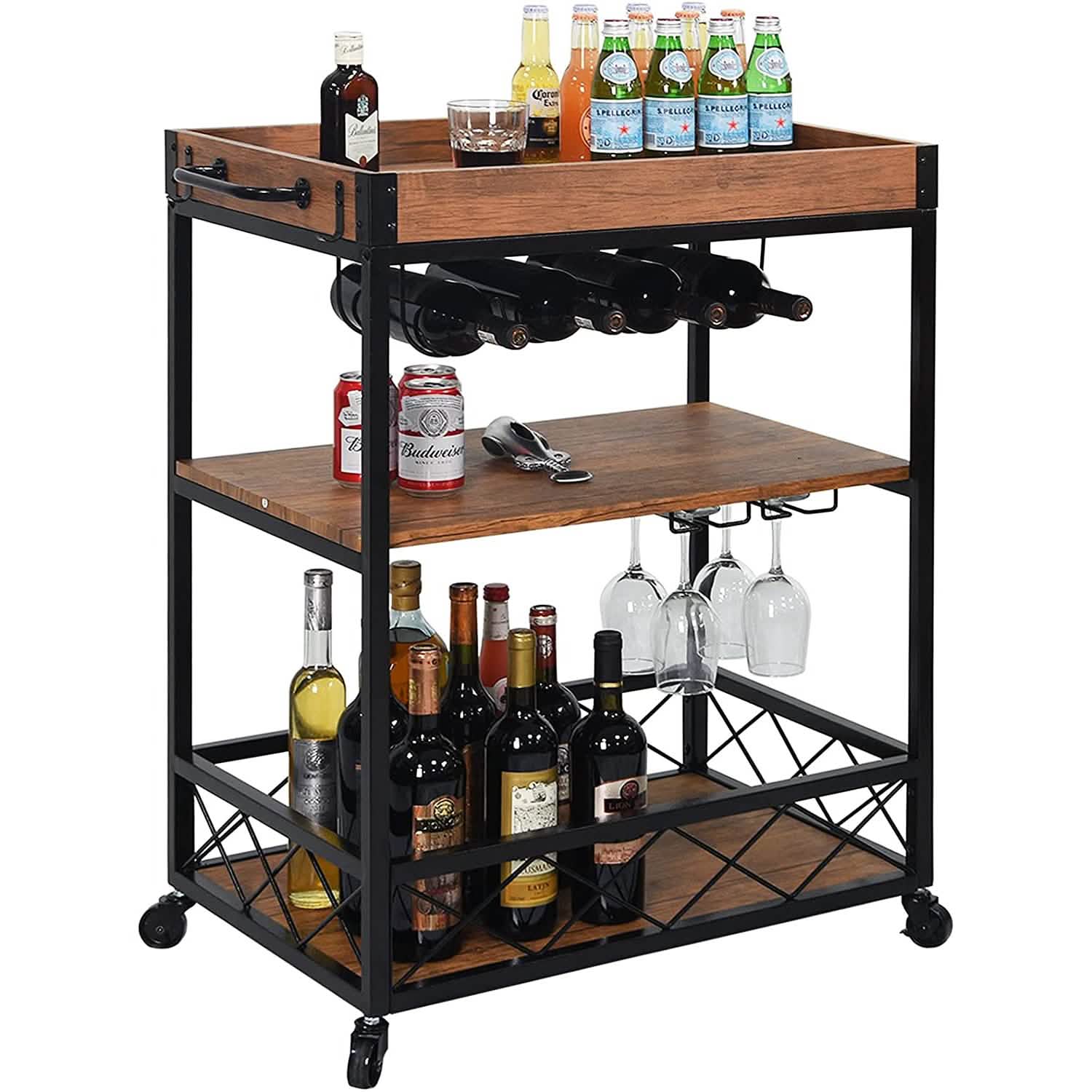 Chariot de bar roulant industriel Usinso avec 3 étagères de rangement