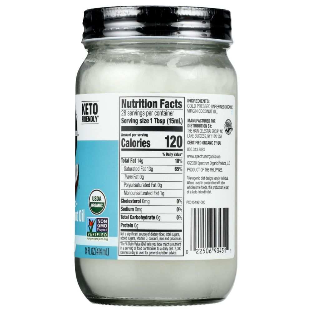 SPECTRUM NATURALS: Organic Virgin Coconut Oil Unrefined, 14 fo